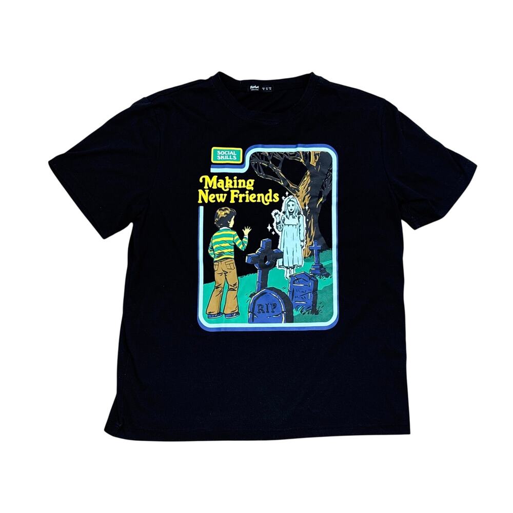 ROMWE Social Skills Making New Friends Graphic T-Shirt Medium Kidcore goth